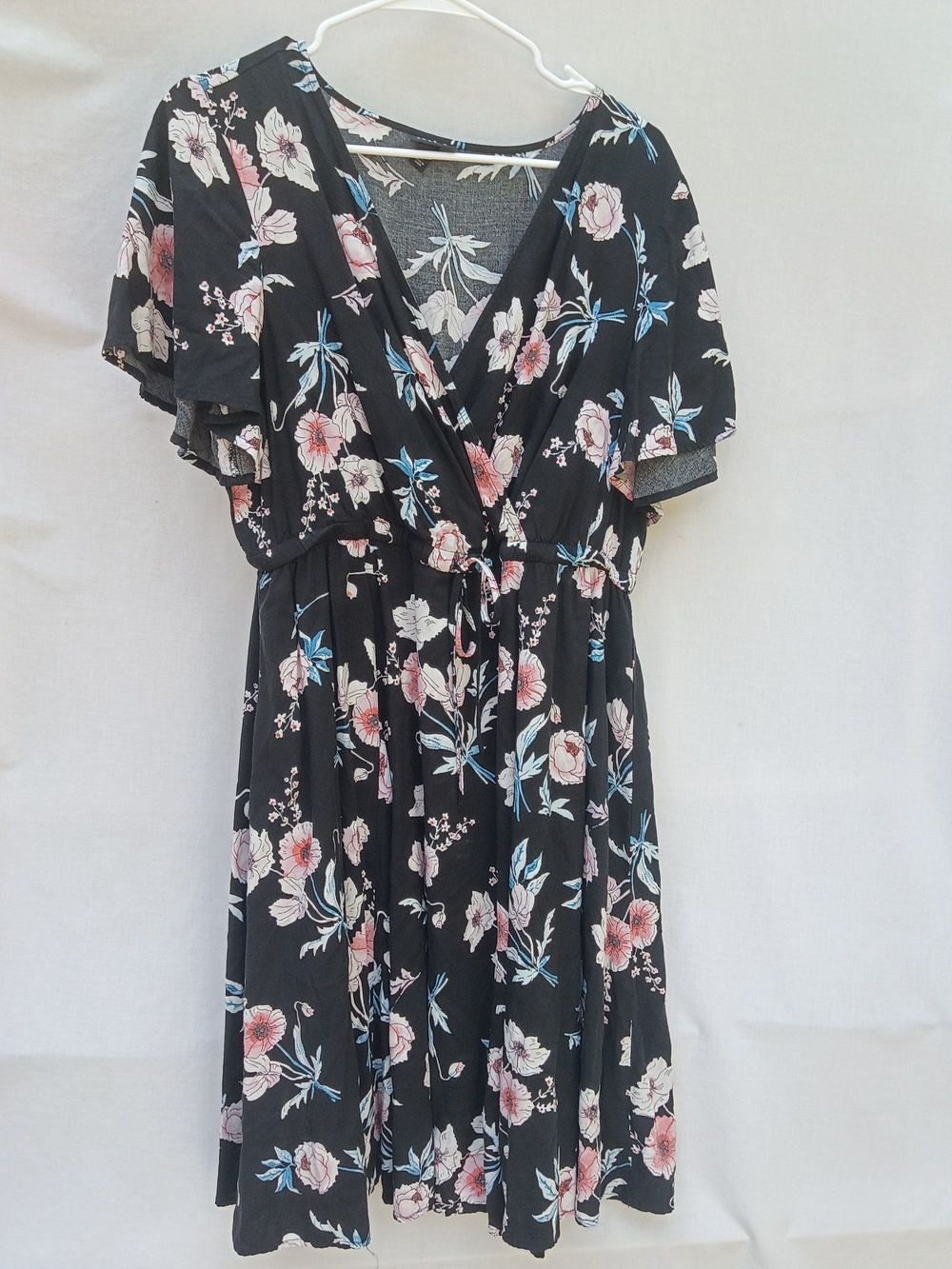 torrid Black Floral Wrap Dress with Pink & Blue Blooms Whimsigoth Y2K 3